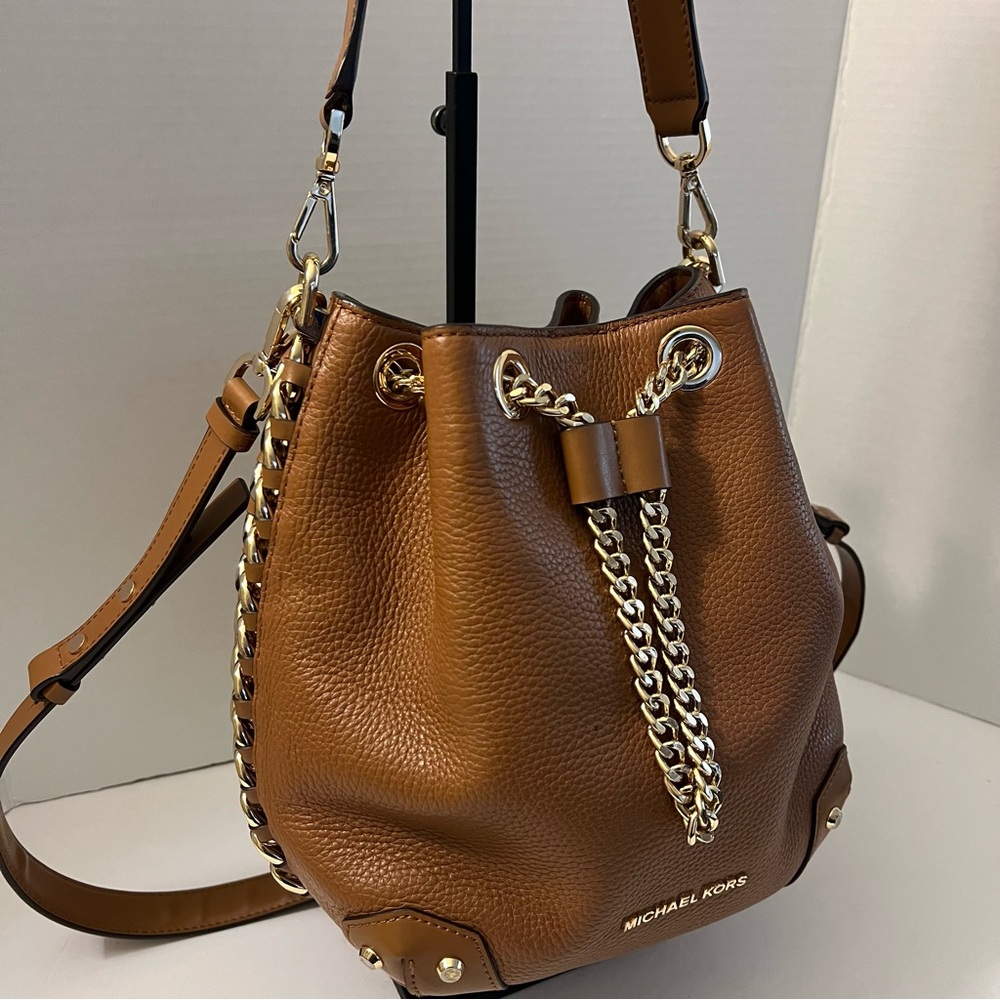 Michael Kors Leather Bucket Bag with Gold Chain Accents
